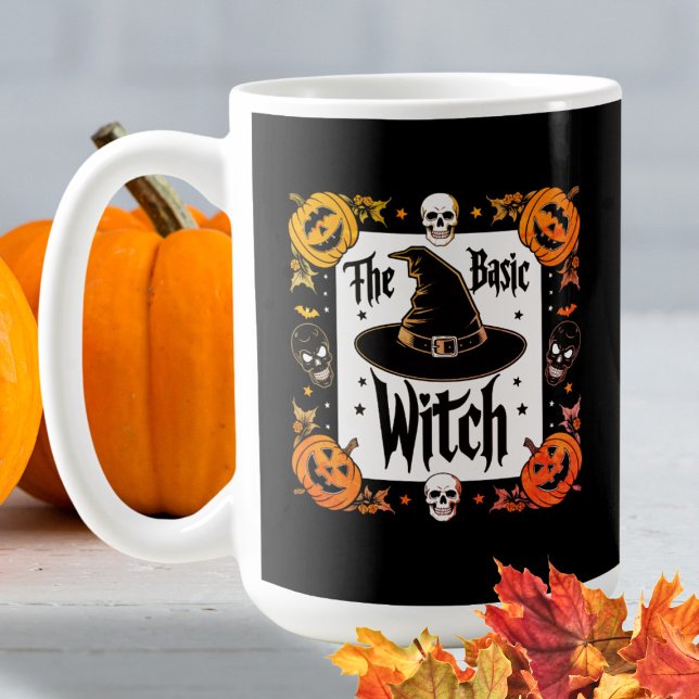 Modern Typography Black Skulls Halloween Witch Hat Coffee Mug (Creator Uploaded)
