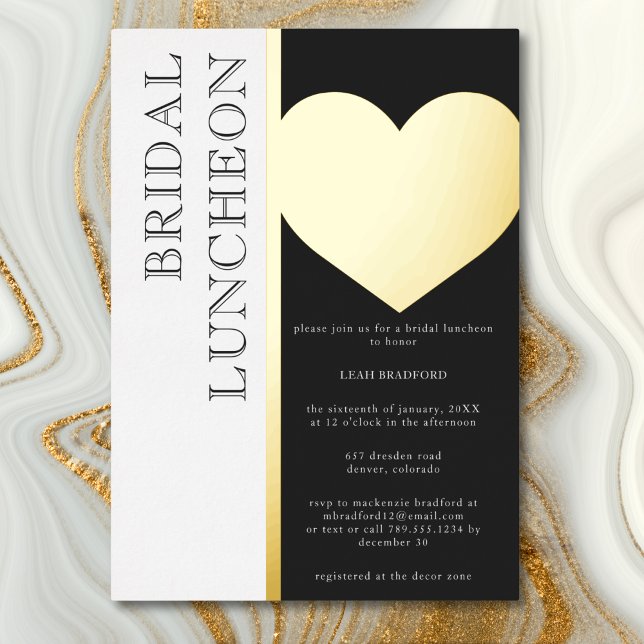 Modern Typography Black White Bridal Luncheon (Modern Typography Black White Couples Shower Foil Invitation)