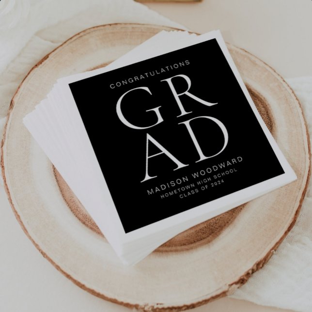 Modern Typography Black White Graduation Party Napkin (Creator Uploaded)
