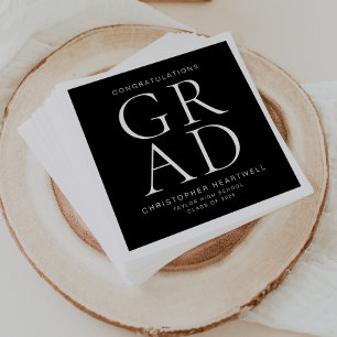 Modern Typography Black White Graduation Party Napkin