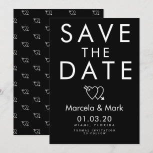 Modern Typography Black White Heart Save The Dates Card