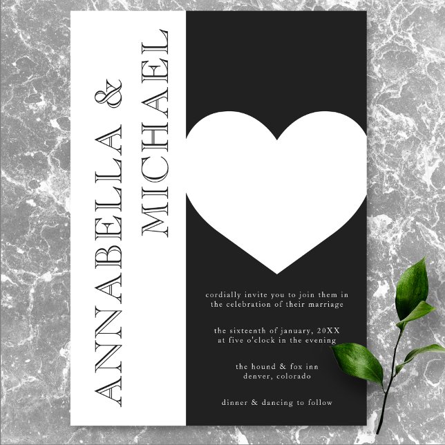 Modern Typography Black White Heart Wedding Invitation (Modern Typography Black White Heart Wedding Invitation)
