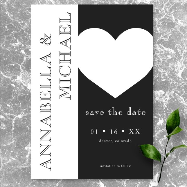 Modern Typography Black White Heart Wedding Save The Date (Modern Typography Black White Heart Wedding Save The Date)