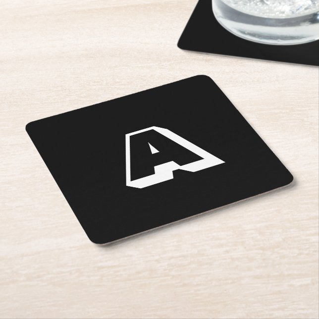 Modern typography black white initial or number square paper coaster (Angled)