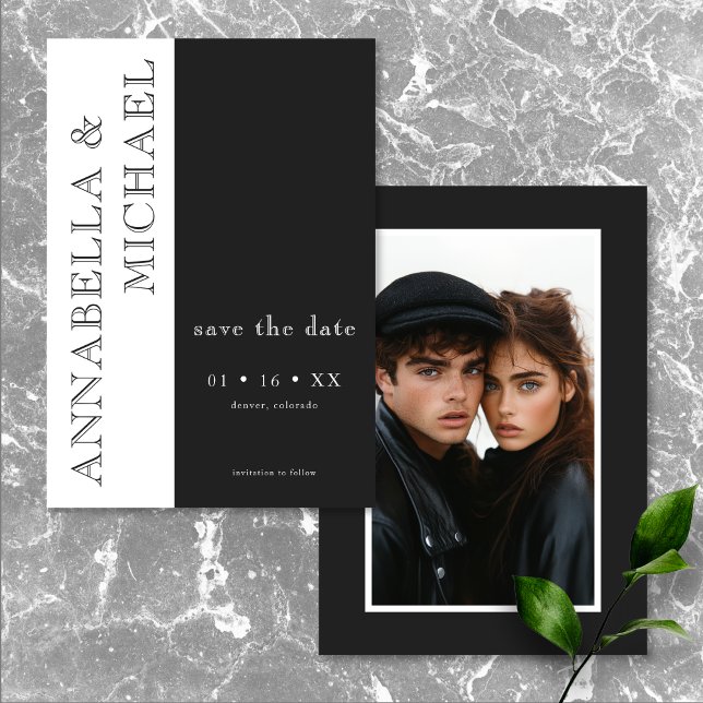 Modern Typography Black White Photo Wedding Save The Date (Modern Typography Black White Photo Wedding Save The Date)