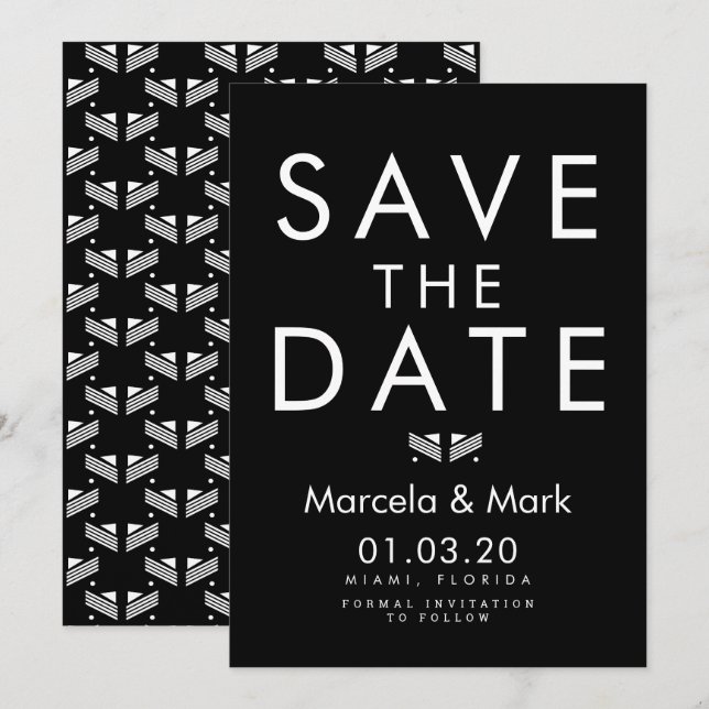Modern Typography Black White Save The Dates Card (Front/Back)