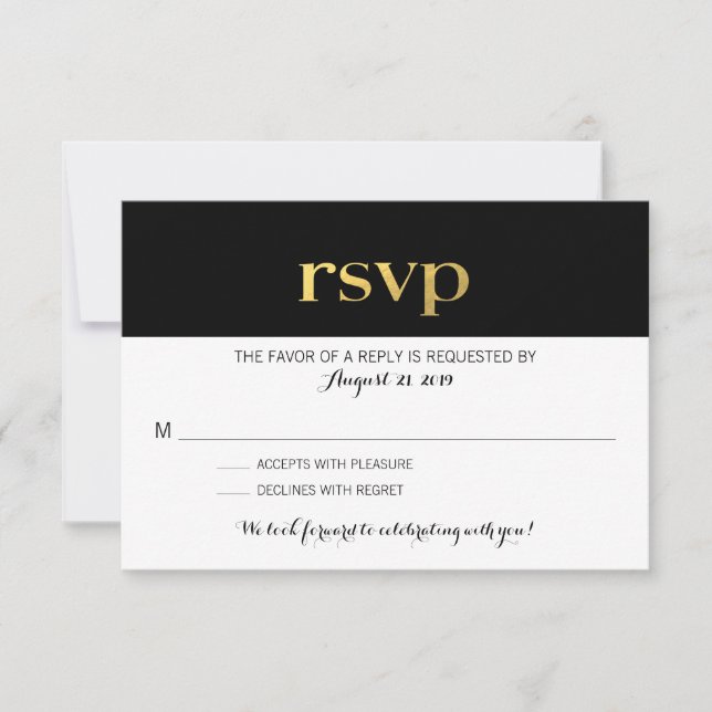 Modern Typography Black & White Stripes | RSVP Card (Front)
