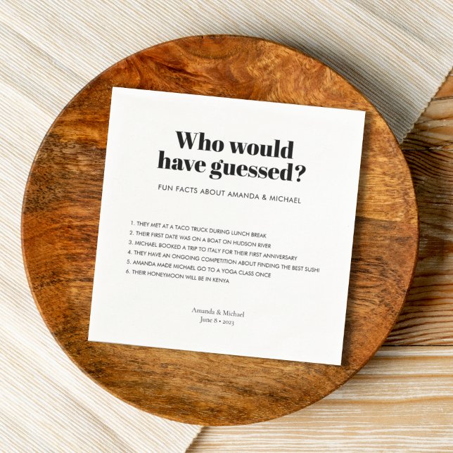 Modern Typography Black White Wedding Fun Facts Napkin (Creator Uploaded)