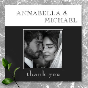Modern Typography Black White Wedding Photo Thank You Card
