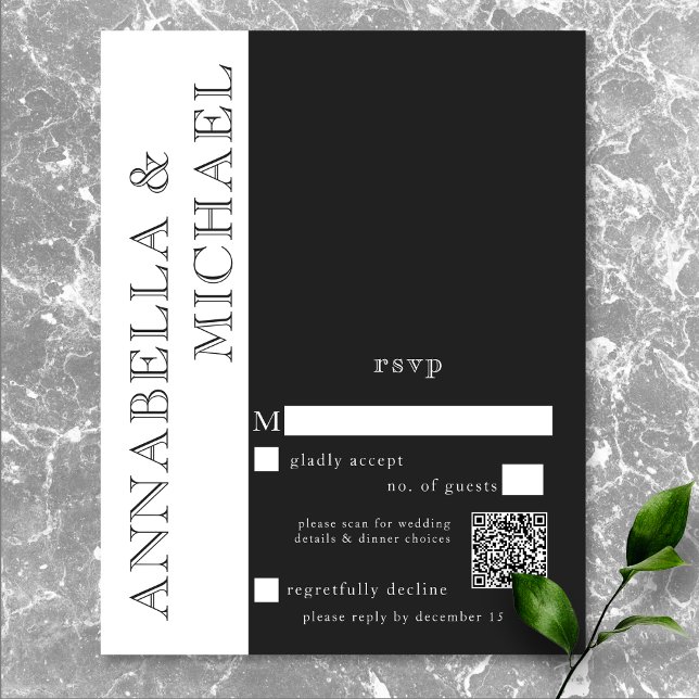 Modern Typography Black White Wedding QR RSVP Card (Modern Typography Black White Wedding QR Code RSVP Card)