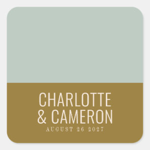 Modern Typography Blue and Olive Wedding Custom Square Sticker