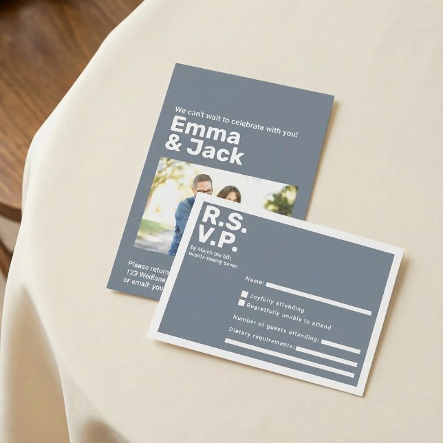 Modern typography Blue Bold RSVP Wedding  Card (Modern typography Blue Bold RSVP Wedding.)