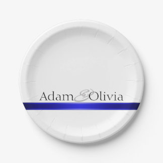 Modern Typography Blue Wedding Paper Plate