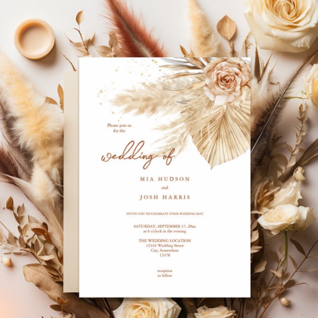 Modern, Typography Boho Fall Wedding Invitation (Creator Uploaded)
