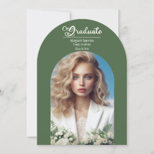 Modern Typography Bold Graduate Olive Green Arch  Invitation