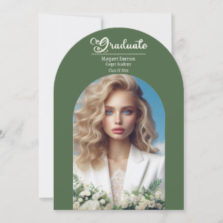 Modern Typography Bold Graduate Olive Green Arch Invitation