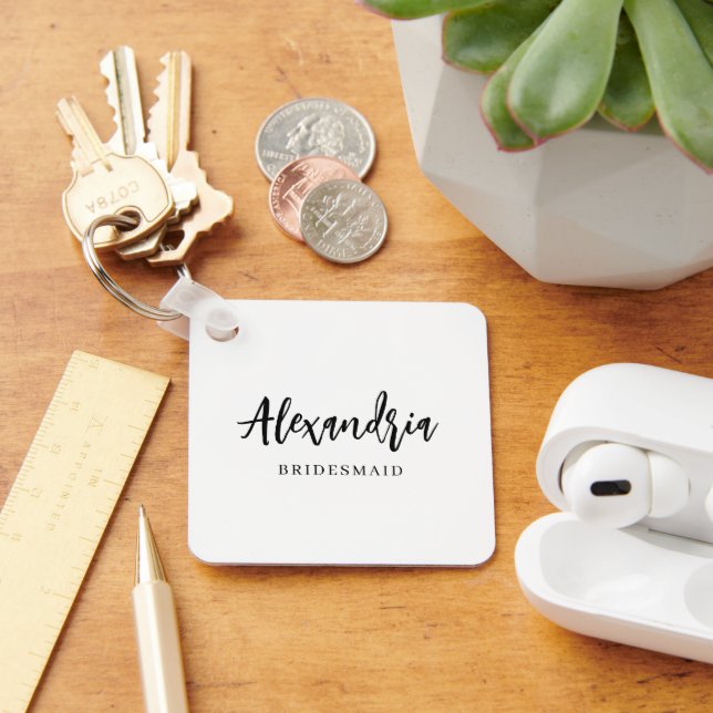 Modern Typography Bridesmaid Personalised Key Ring (Desk)