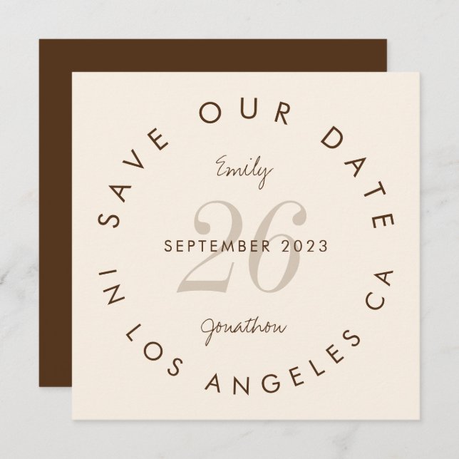 Modern Typography Brown Cream Save The Date (Front/Back)