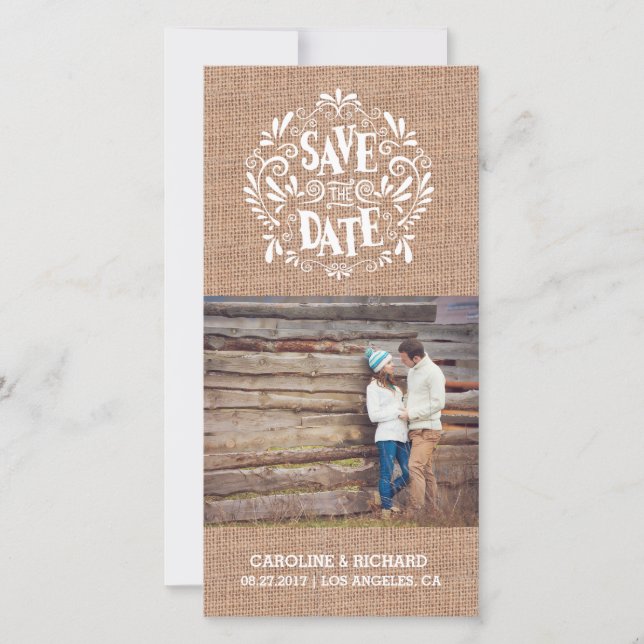 MODERN TYPOGRAPHY | BURLAP | SAVE THE DATE CARD (Front)
