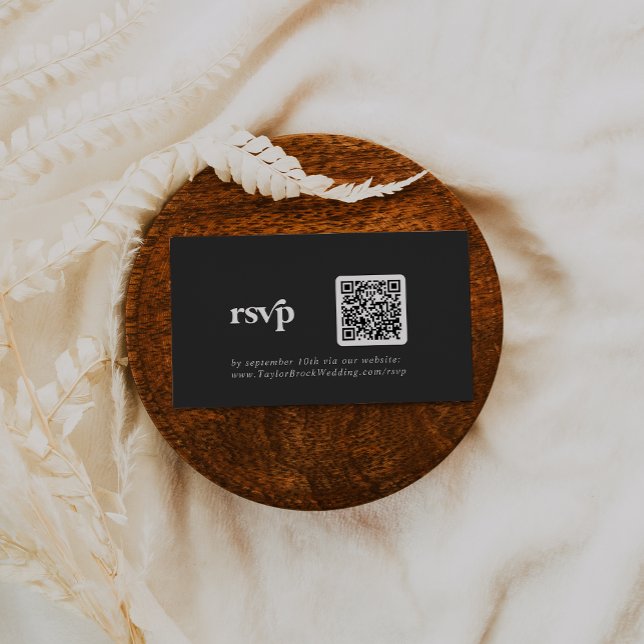 Modern Typography | Charcoal Grey QR code RSVP Enclosure Card (Creator Uploaded)