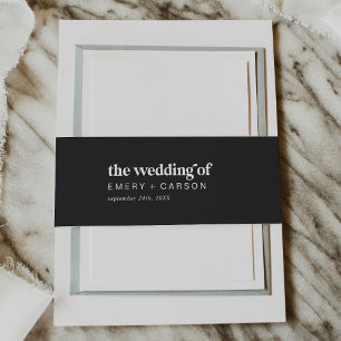 Modern Typography Charcoal Grey Wedding Invitation Belly Band