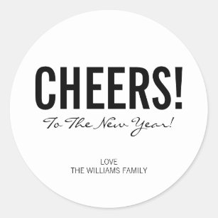 Modern Typography Cheers New Year's Stickers