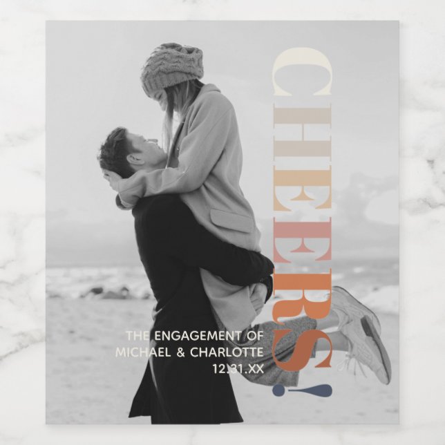Modern Typography Cheers  With Photo Wine Label (Single Label)