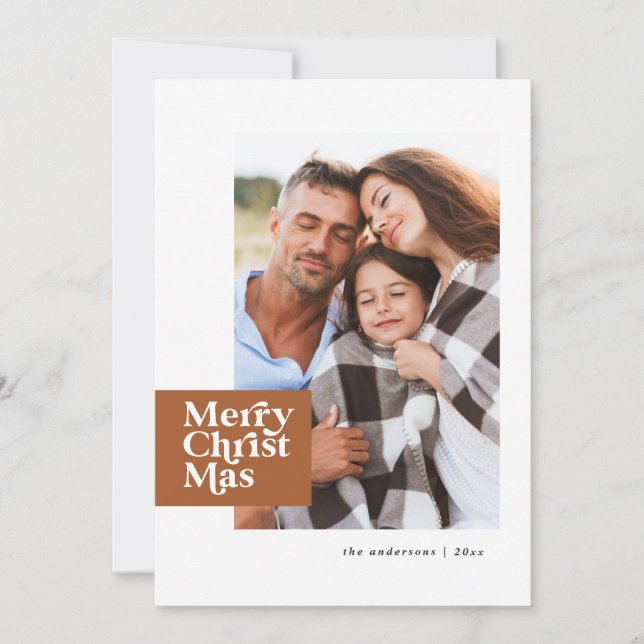 Modern typography chic Christmas elegant photo Holiday Card (Front)