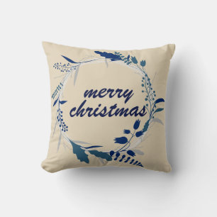 Modern Typography Christmas Berry Wreath  Holiday Cushion