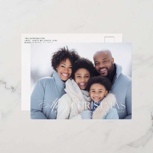 Modern Typography Christmas Holiday Photo Foil Invitation Postcard (Front/Back)