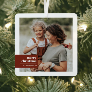 Modern Typography Colour Block Photo Christmas Metal Tree Decoration