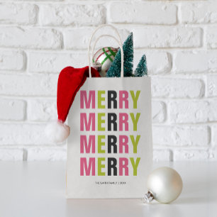 Modern Typography Colourful  "Merry" Christmas  Small Gift Bag