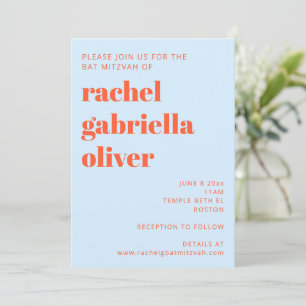 Modern Typography Cool Blue Orange Bat Mitzvah Invitation
