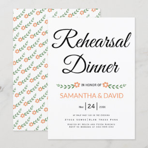 Modern typography coral wedding rehearsal dinner invitation