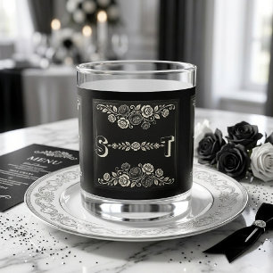 Modern Typography Couple Wedding Monogram Black Whiskey Glass
