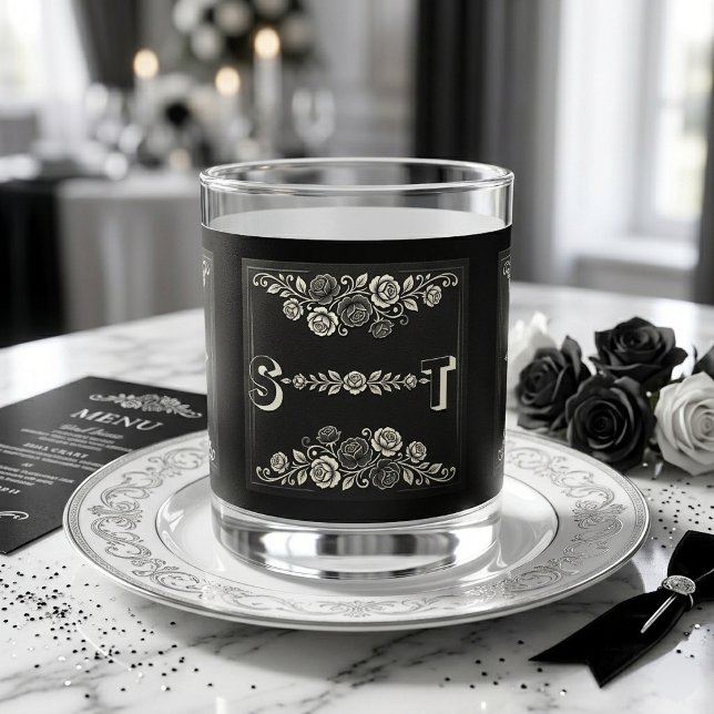 Modern Typography Couple Wedding Monogram Black  Whiskey Glass (Modern Typography Couple Wedding Monogram Black Whiskey Glass)