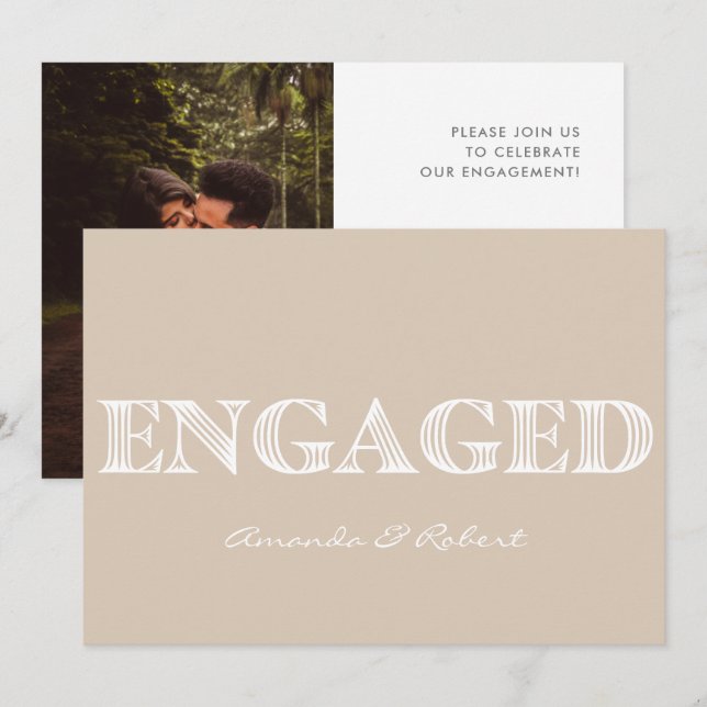 Modern Typography Cream White Photo Engagement Announcement (Front/Back)