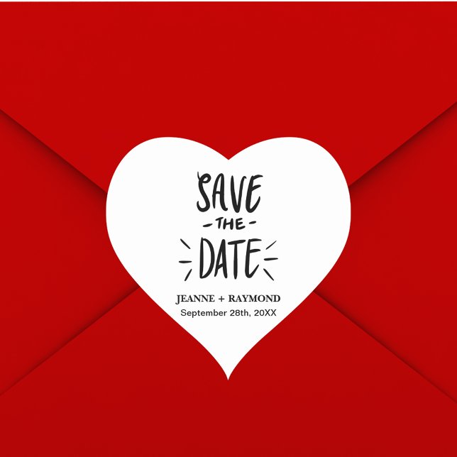Modern Typography Custom Wedding Save the Date Heart Sticker (Creator Uploaded)