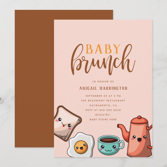 Modern Typography Cute Kawaii Baby Brunch Invitation (Front/Back)
