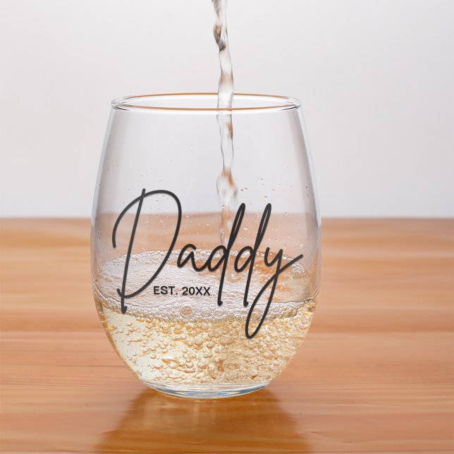 Modern Typography Daddy Personalised Stemless Wine Glass (Daddy wine glass with established year)