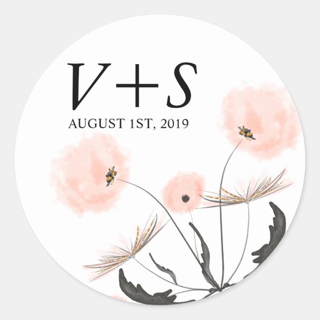 Modern Typography Dandelion Wedding Custom Favour Classic Round Sticker (Front)
