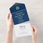Modern Typography Dark Blue Confetti Bar Mitzvah