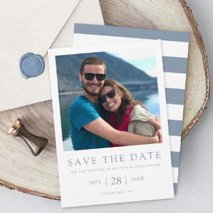 Modern Typography Dusty Blue Minimalistic Photo Save The Date
