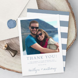 Modern Typography Dusty Blue Minimalistic Wedding Thank You Card
