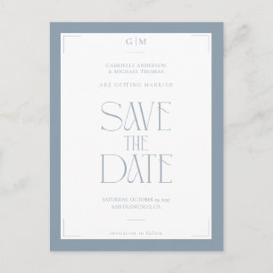 Modern Typography Dusty Blue Save The Date  Postcard