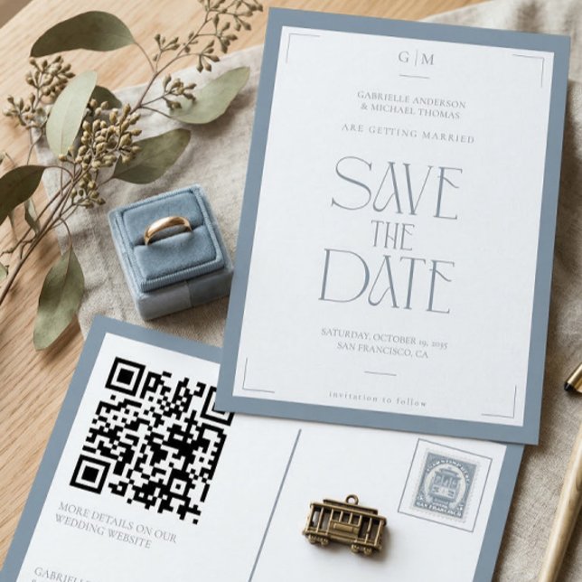 Modern Typography Dusty Blue Save The Date  Postcard (Creator Uploaded)