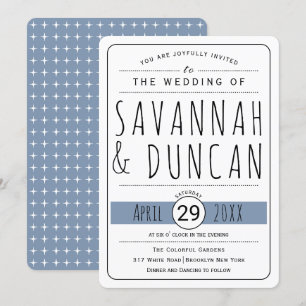 Modern typography dusty blue wedding rounded invitation