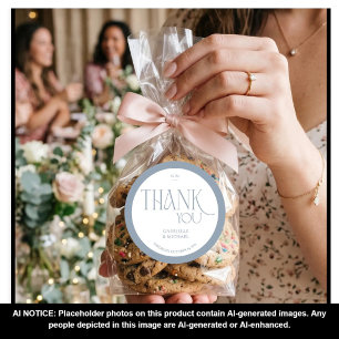 Modern Typography Dusty Blue Wedding Thank You Classic Round Sticker