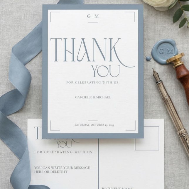 Modern Typography Dusty Blue Wedding Thank You  Postcard (Creator Uploaded)
