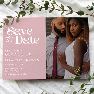 Modern Typography Dusty Rose Photo Wedding Save The Date